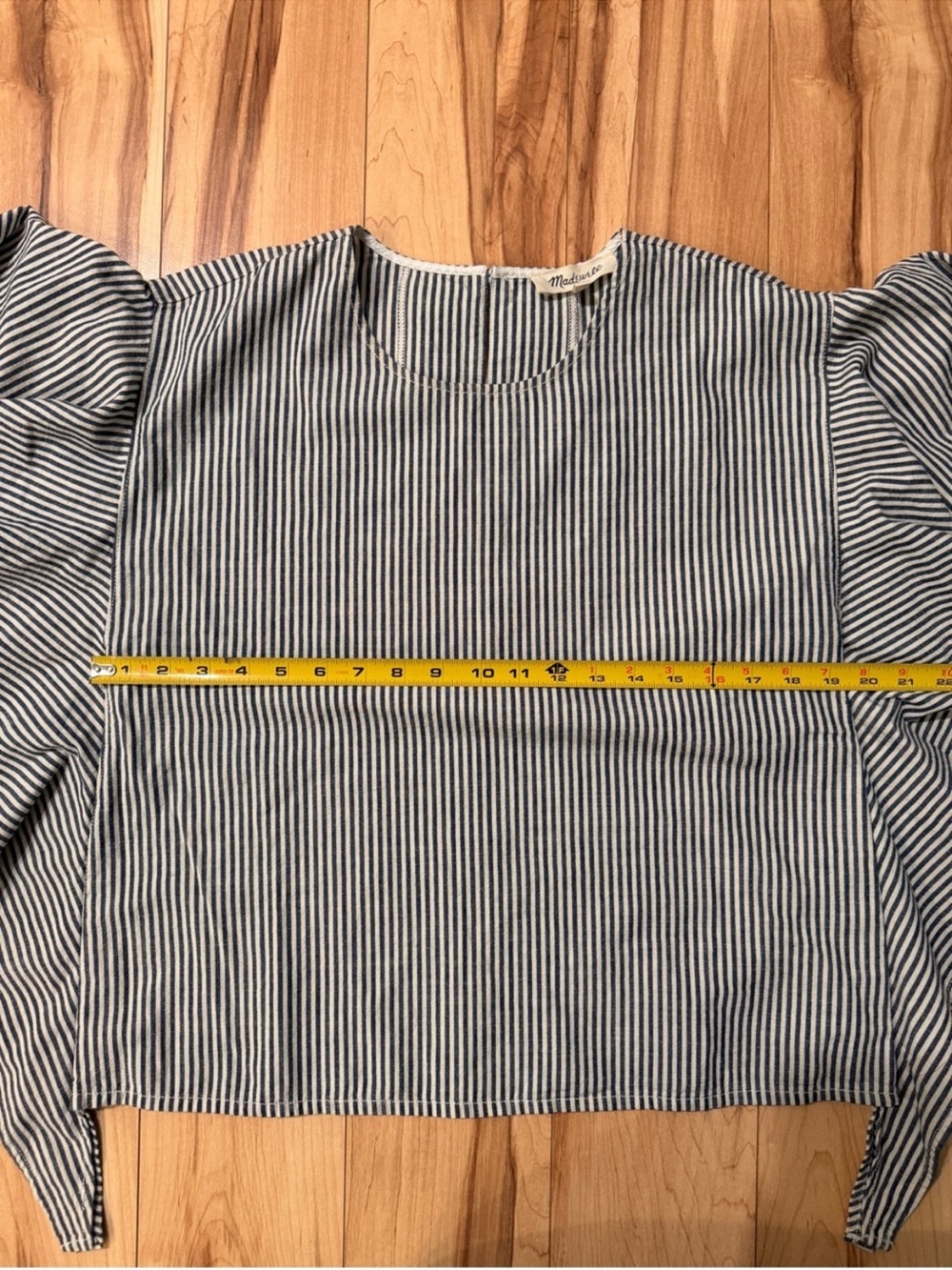 Madewell Blue & White Striped Flutter Sleeve Cotton Blouse - Picture 5 of 6